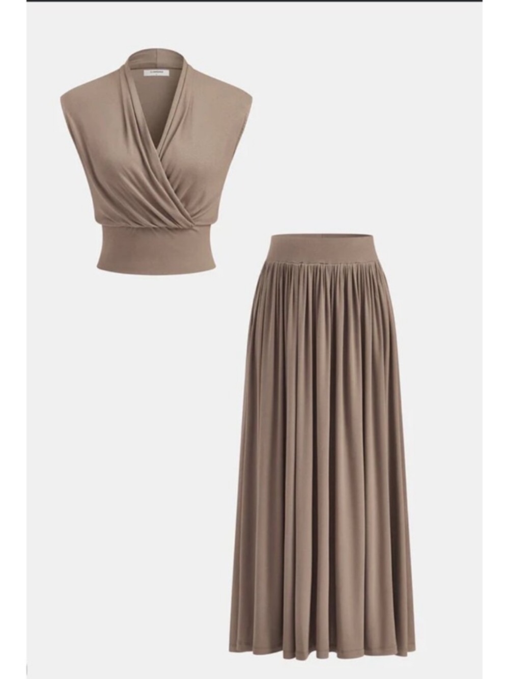 Commense Wrap Cinched Top & Pleated Maxi Skirt Set Size M